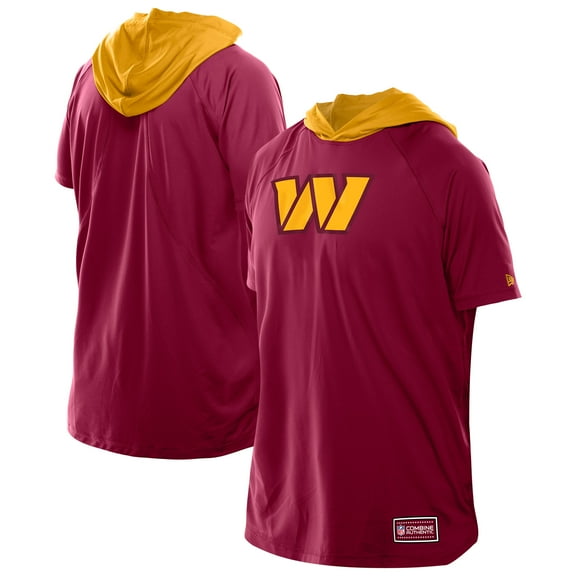 Men's New Era Scarlet Washington Commanders Combine Authentic Hooded Raglan Short-Sleeve T-Shirt