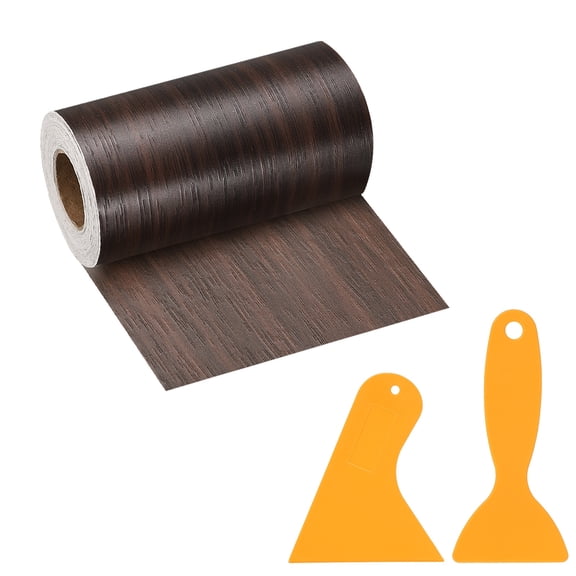 Uxcell Wood Grain Repair Tape, 4" x 33' Self Adhesive Realistic Wood Tape with Scraper Durable Repair Patch for Furniture Floor Window Door Table DIY Home Decor, Black Walnut