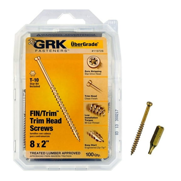 GRK Fin/Trim Head Screws - Easy Installation - 100 Count, #8 x 2 In