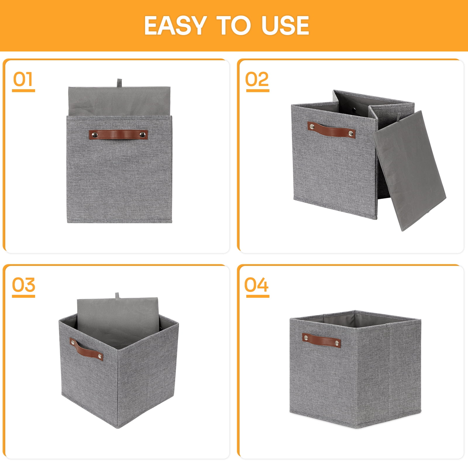 DULLEMELO Cube Storage Bins 11x11 Gray Linen & EVA 4 Count