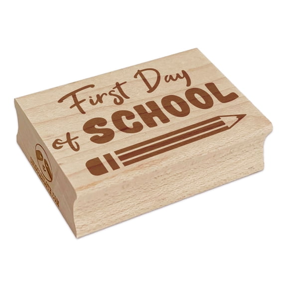 First Day of School Pencil Rectangle Rubber Stamp Stamping Scrapbooking Crafting - Small 1.7in
