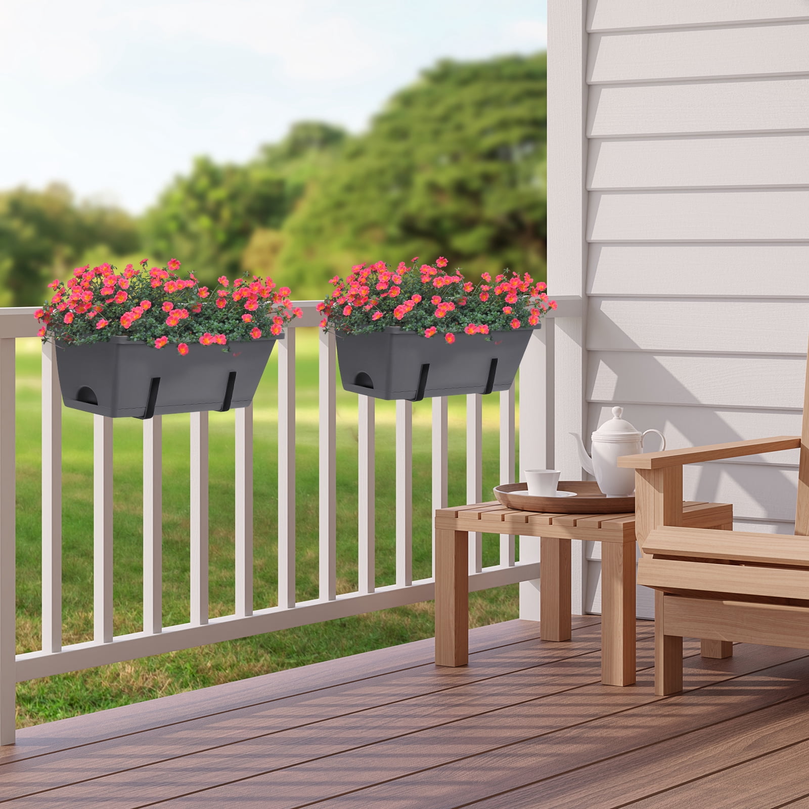Railing Planter Box, Balcony Planters Railing Hanging, Window Boxes Planter with Adjustable Brackets, 16.9 Inches Deck Railing Hanging Flower Boxes, for Outdoor Railngs Balcony Patio