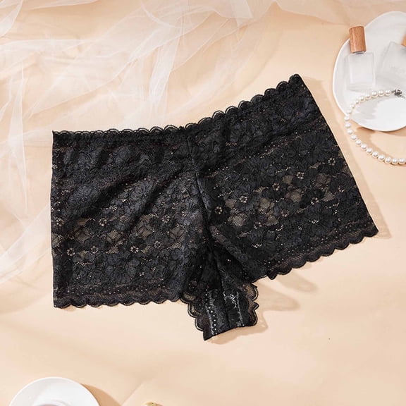 JUSLIO Womens Panties Lace Trunks High Waisted Comfortable Soft Underwear Black XXL