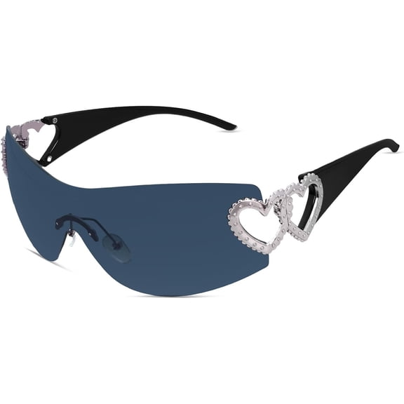 Y2K Wrap Around Rimless Sunglasses Trendy Shield Heart 2000S Fashion Frameless Sun Glasses for Women Men