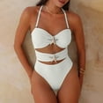 thumbnail image 5 of Daiosportswear Women's Bandeau Style Swimsuit, Halter Neck Bathing Suit with Starfish Details White-A L(L), 5 of 6