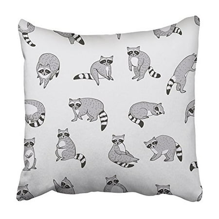 Raccoon Cartoon Animal - ARHOME Action Cute Raccoon Animal Doodle Pattern Adorable Baby Bandit Cartoon Child Pillowcase Cushion Cover 18x18 inch