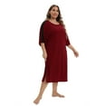 thumbnail image 4 of Xmarks Women's Short Sleeve Sleepshirt Scoopneck Neck Sleepwear Soild Nightshirt Plus Size Red XL, 4 of 6