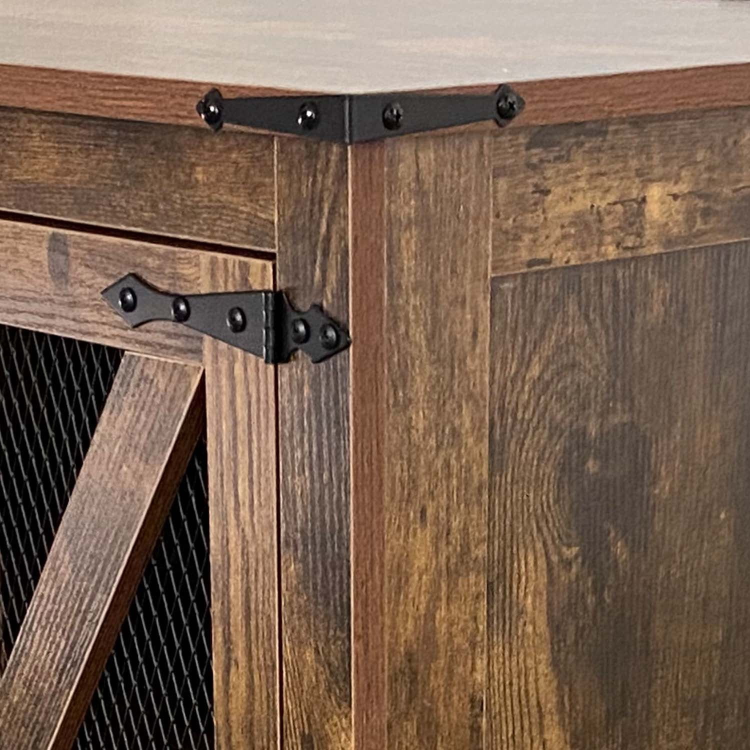 Farmhouse End Table with Charging Station, Nightstand with 2 Outlets & 2 USB Ports, Vintage Industrial Side Table,Brown
