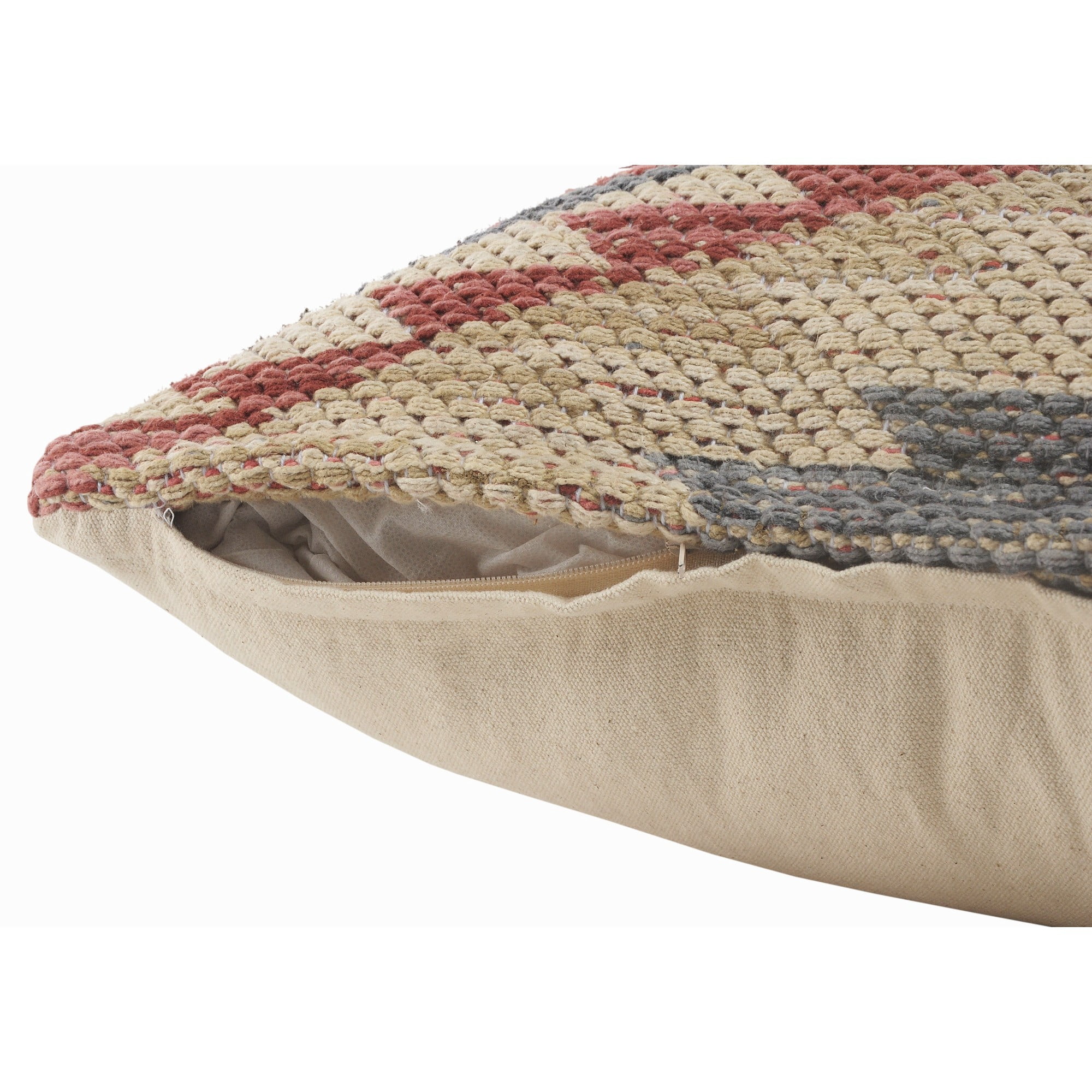 Laddha Home Designs Hand-Stitched Southwestern Cotton Throw Pillow Cover - 18" - Pink and Gray