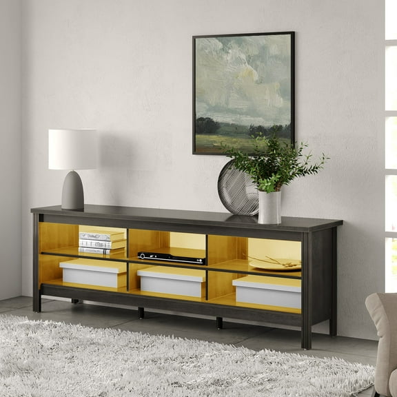 LED TV Stand for 75" TV Modern Entertainment Center with Warm LED Lights Media Console Cabinet with 6 Storage Shelves,Black 70 inch