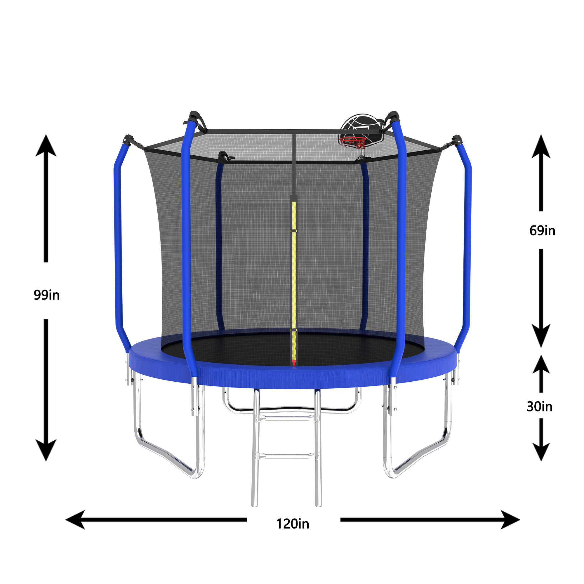 Leumius 10FT Trampoline with Basketball Hoop,Outdoor Trampoline with Enclosure Net for Kids,Blue