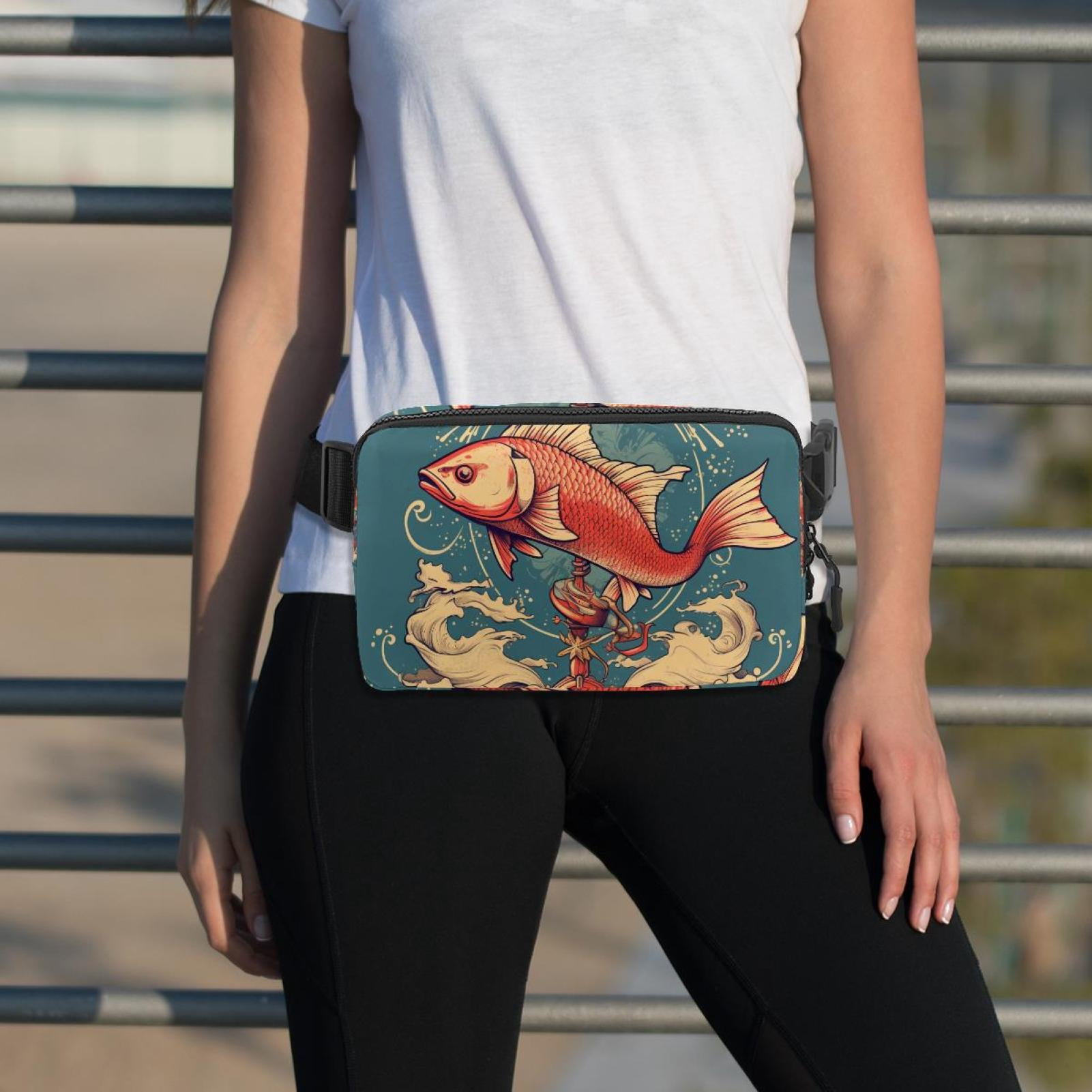 Fish Lightweight Adjustable Running Belt with Extension Strap - Unisex Fanny Pack Belt Bag