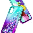 thumbnail image 5 of Nagebee Case for Samsung Galaxy A51 4G with Tempered Glass Screen Protector (Full Coverage), Sparkle Glitter Liquid Bling Diamond [Ring Holder & Wrist Strap] Women Girls Cute Case (Aqua/Purple), 5 of 6