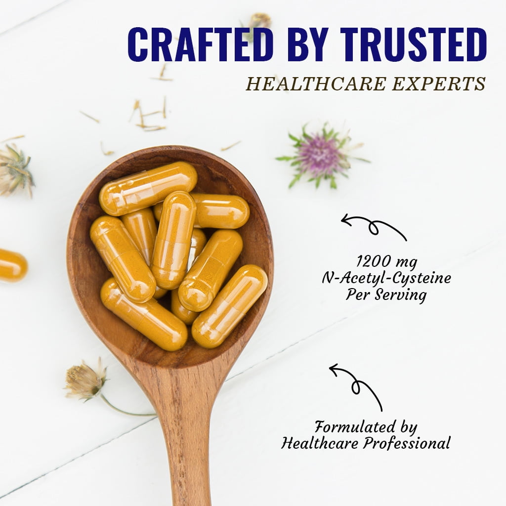 Vitamatic NAC Supplement N-Acetyl-L-Cysteine (NAC) with Milk Thistle 50:1 Extract - Supports Immune, Respiratory, Liver Health, 1200 mg per Serving, 120 Veg Capsules