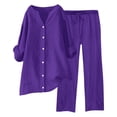 thumbnail image 1 of Ploknplq Jumpsuits for Women,Jogging Suits for Women Plus Size,Lounge Sets for Women,Shirt Tops Pockets Pants Shirt Trousers Set,Matching Sets Women Clothing,Track Suits for Women Set Purple M, 1 of 5