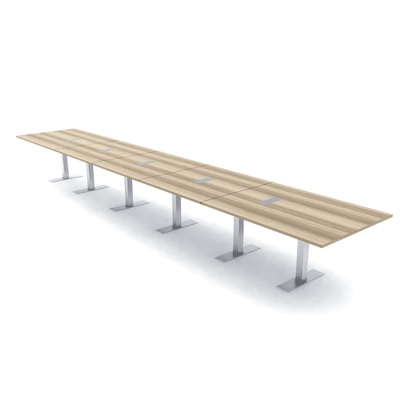 22' Rectangular Modular Boardroom Table With Metal T-Bases Power Units
