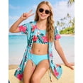 thumbnail image 3 of Aideaone Girls Bikini Swimsuits Set for Girls 3 Piece Skirt Bathing Suits Swim Dress Hawaiian Beach Swimwear with Kimono Cover Up, 3 of 7