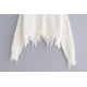 thumbnail image 4 of Suéter de punto suelto con cuello en V para mujer Suéter de manga larga rasgado Suéter Crop Top Suéteres Blanco JAMW Sencillez, 4 of 5