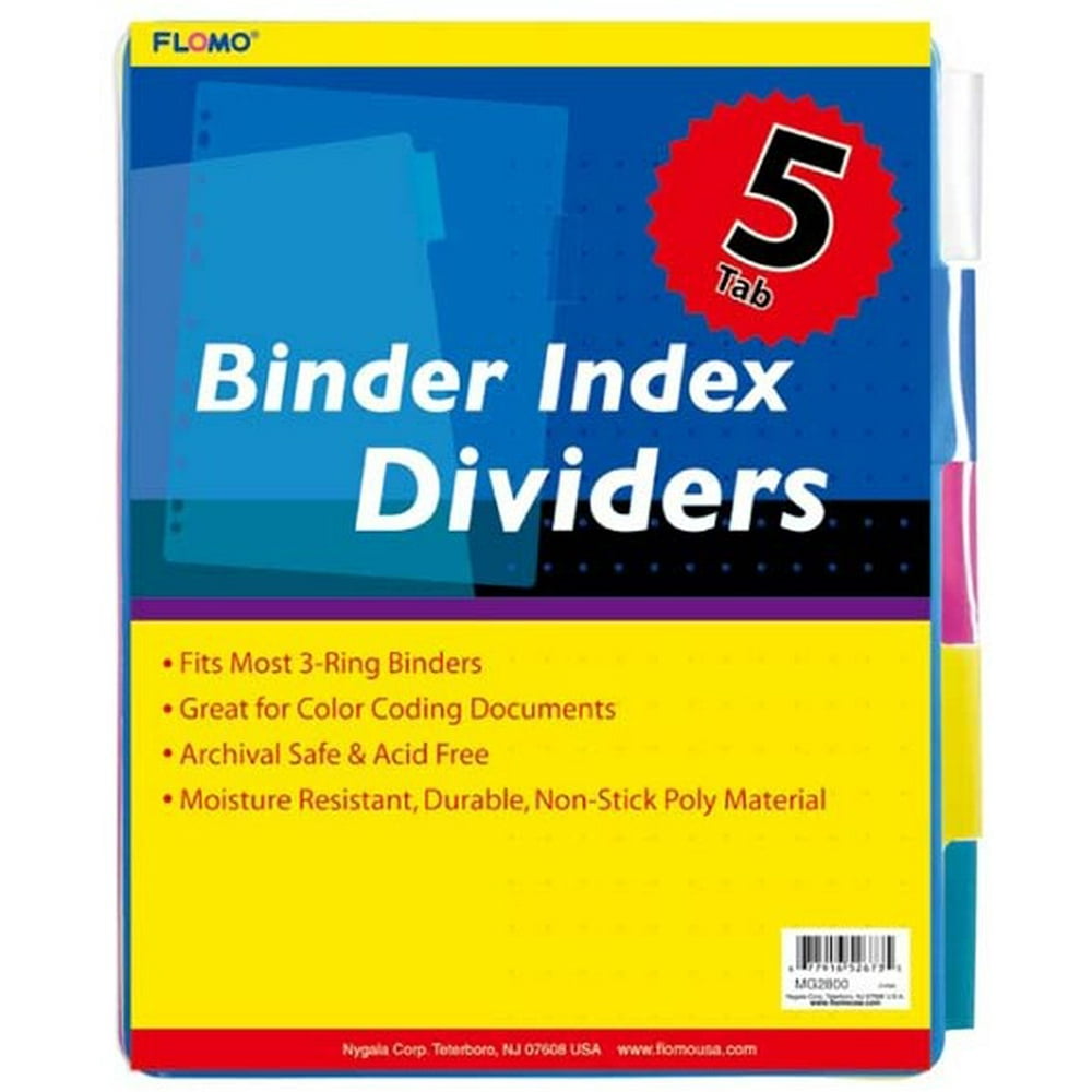 5 pack Poly Binder Index Dividers with Colored Tabs Case Pack 48