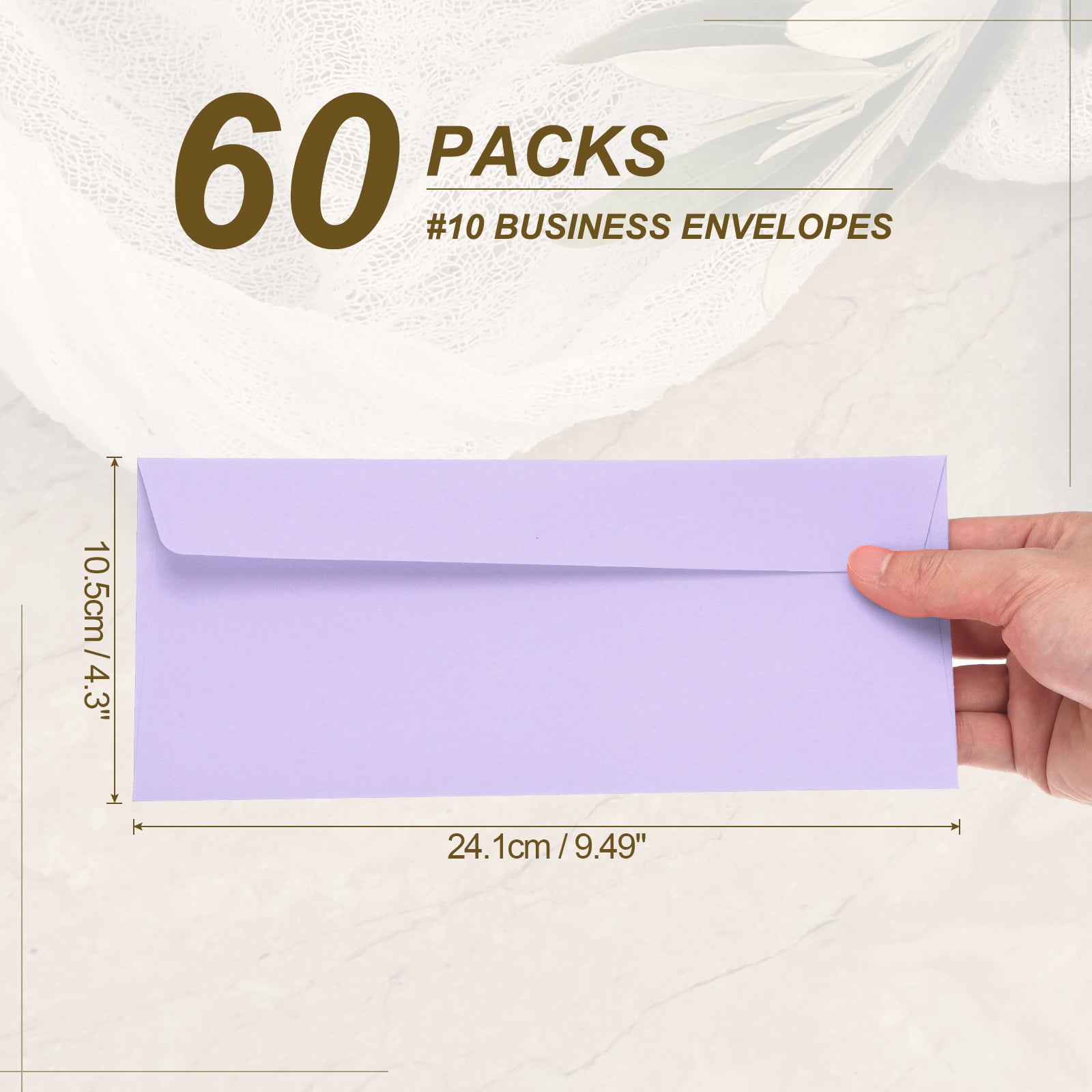 Uxcell 60 Pack Light Purple #10 Business Envelopes, Colored Self Seal Letter Size
