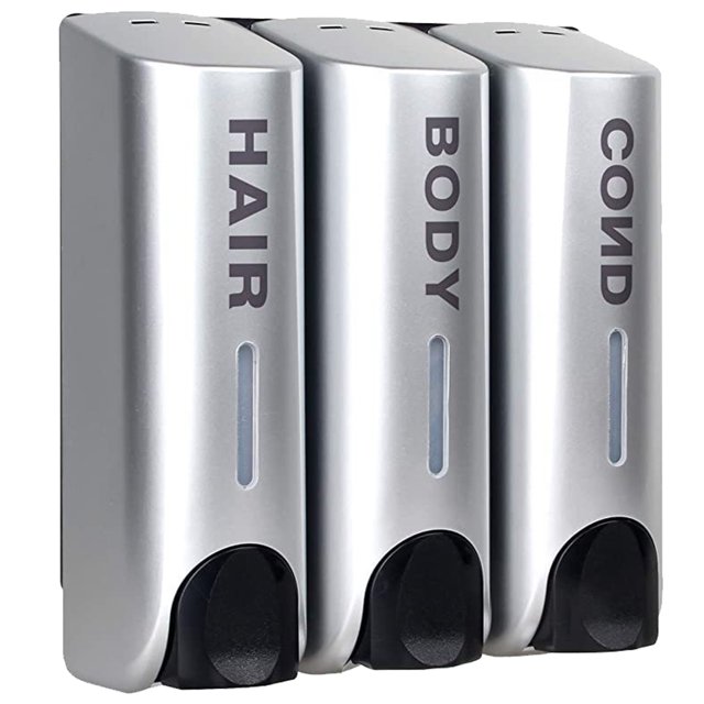 Dispensador Jabón Pared Caja Desinfectante Manos para Hotel Caja Champú Con Prensa Manual (plata) 51 Plata Inglés Tres Cabezas