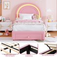 thumbnail image 4 of Rainbow Headboard LED Twin Bed Frame for Kids – Upholstered, Storage Drawer, Soft Lamb Wool, Sturdy Wood Slats, No Box Spring Needed, Princess Platform – Pink, 4 of 7
