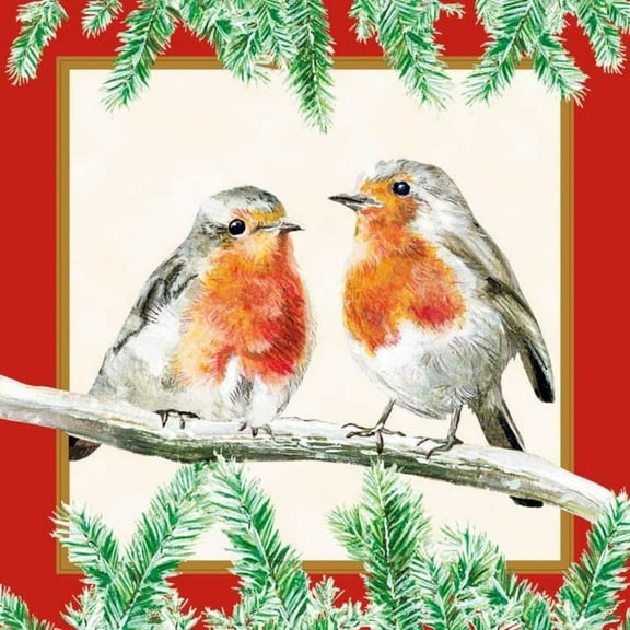 The Ribbon People Pack of 60 Winter Robins 3-Ply Lunch Napkins 6.5"