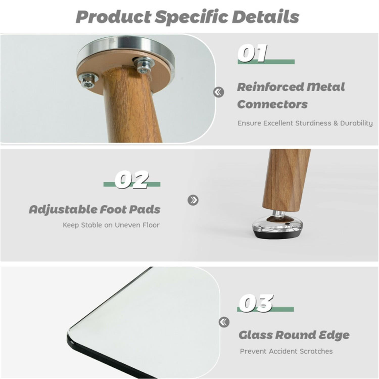 Demi Bonn Modern Glass Rectangular Dining Table with Metal Legs for Kitchen, Dining Room, Dinette, Breakfast Nook, Beige