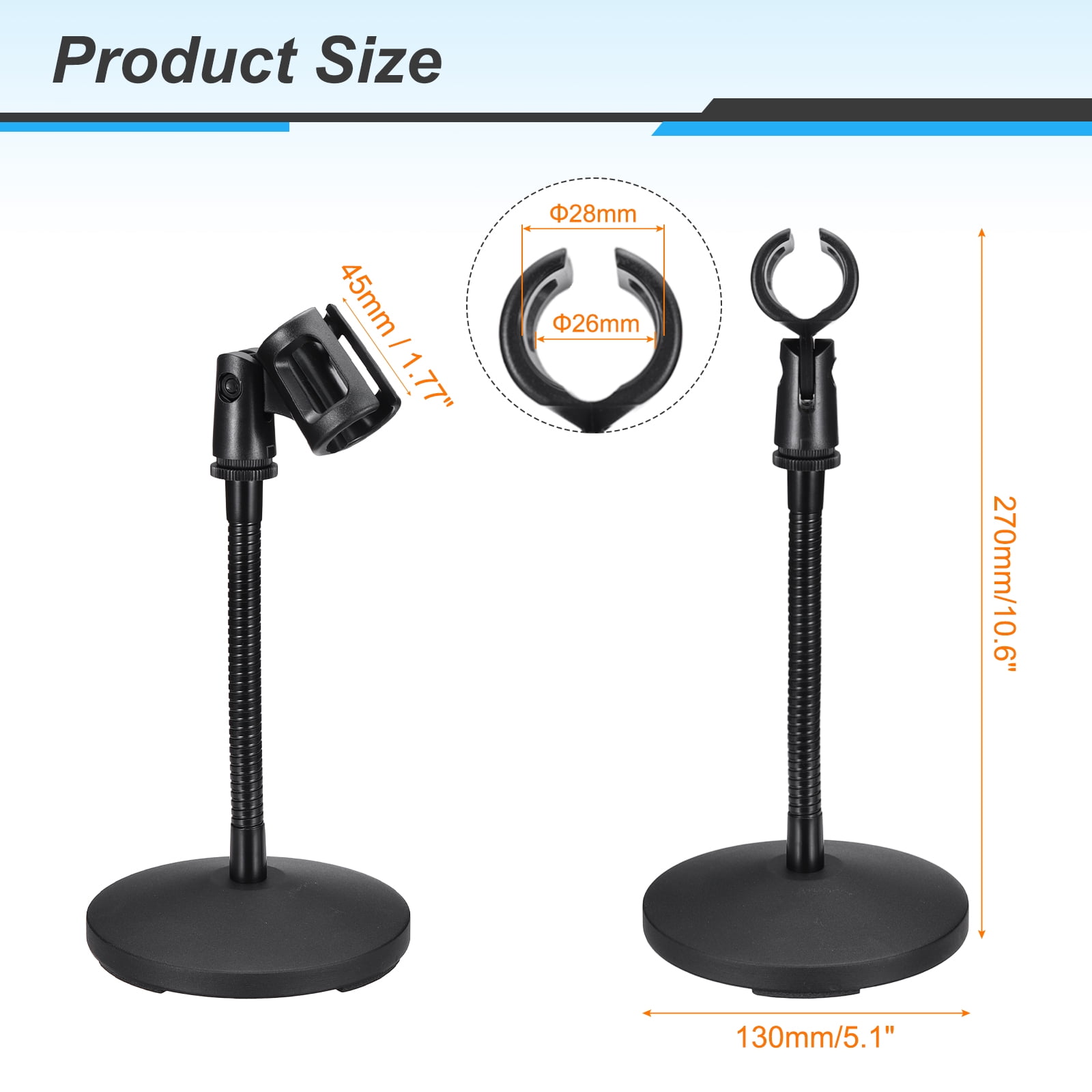Uxcell Gooseneck Tabletop Microphone Stand 130x270x185mm Adjustable Mic Holder Flexible Wireless Mic Clip Adapter with Weighted Base for Handheld Mics