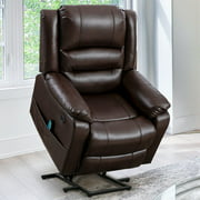 Vicluke Breath Leather Power Lift Recliner Chair with Massage and Heat for Elderly, Electric Recliner Chair with Side Pocket, USB Port for Living Room (Coffee)