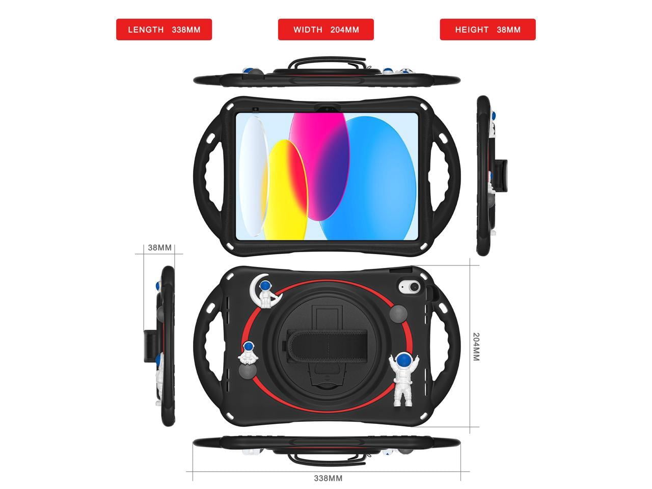 Cute Case for Apple iPad 10th Generation 10.9 inch 2022, Shockproof Silicone Astronaut Cover with Stand Shoulder Strap, Handle Grip, Pencil Holder