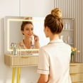 thumbnail image 5 of Luku Makeup Vanity Desk with Lights & Power Outlet, Big Modern Fluted Vanity Desk with 23.6" Hd Lighted Mirror, 5 Drawers and Storage Shelf，Dressing Table for Women Girls, 5 of 10