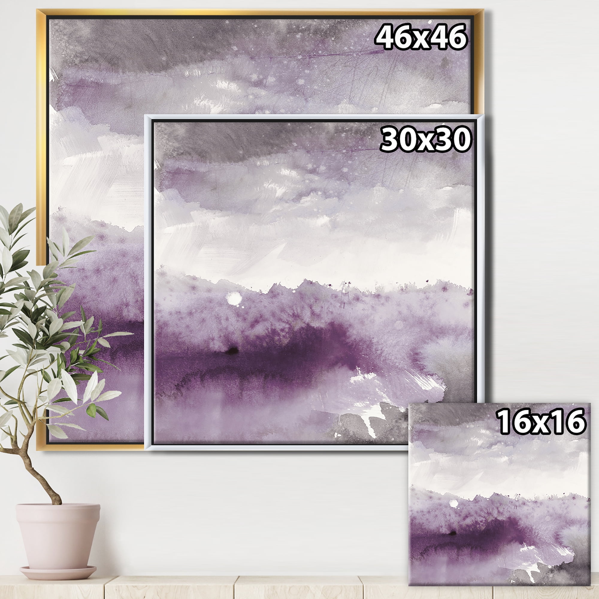 Designart ' Midnight at the Lake II Amethyst and Grey ' Shabby Chic Framed Canvas