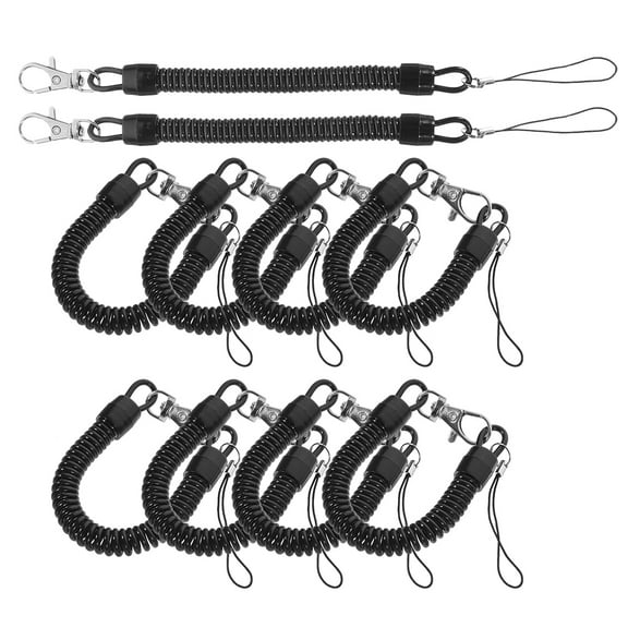 Zehuanyu  10 Pcs Retractable Safety Coiled Lanyard Keychain Extra-long Black