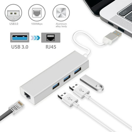 3 Ports USB 3.0 Gigabit Ethernet Lan RJ45 Network Adapter Hub to 1000Mbps, Support Windows XP, Vista, Win7/8 (32/64 bit), Mac OS 10.6 and Above,