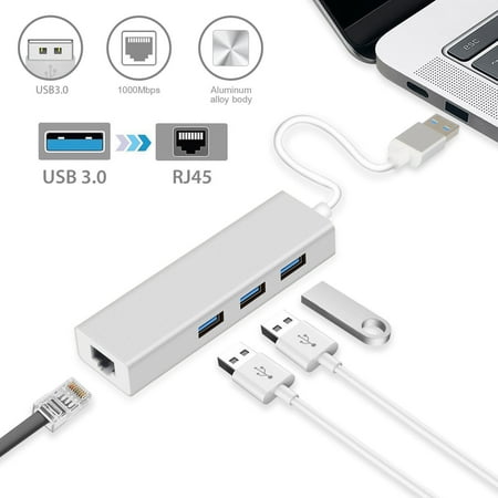 - 3 Ports USB 3.0 Gigabit Ethernet Lan RJ45 Network Adapter Hub to 1000Mbps for MacBook Air MacBook Pro iMac Microsoft Surface Pro ThinkPad Samsung Dell PC