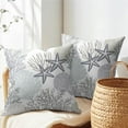 thumbnail image 4 of Nautical Coastal Pillow Covers 18x18 Inch Set of 2 Ocean Coral Seashell Starfish Throw Pillow Covers Summer Beach Outdoor Pillow Cases Cotton Linen Square Cushion Covers for Couch Bed Sofa Home Decor, 4 of 6