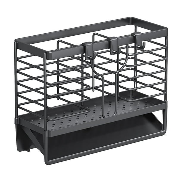 Organizador de fregadero de cocina con soporte para cuchara, soporte para esponja, escurridor, herramienta de almacenamiento compacta para encimera de baño, diseño ventilado, fácil limpieza, base ant