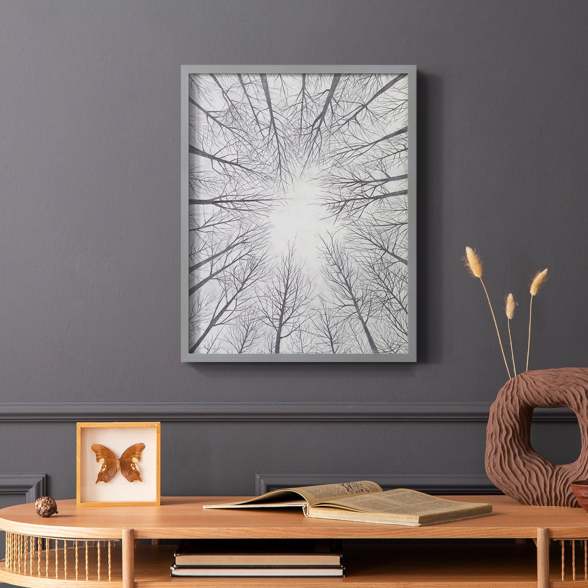 Deciduous Canopy II Framed Print in Gray Solid Wood Framed Print No Nail Hanging