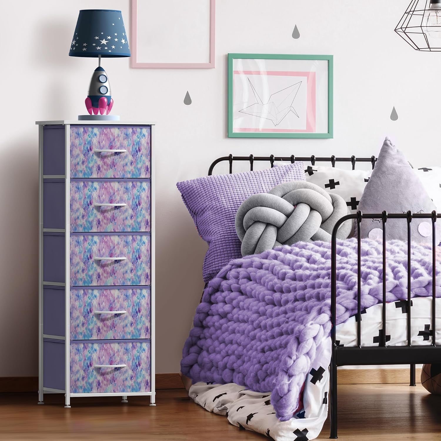 Sorbus Dresser w/ 5 Drawers Furniture Tall Storage Organizer Unit for Bedroom Tie-Dye Purple