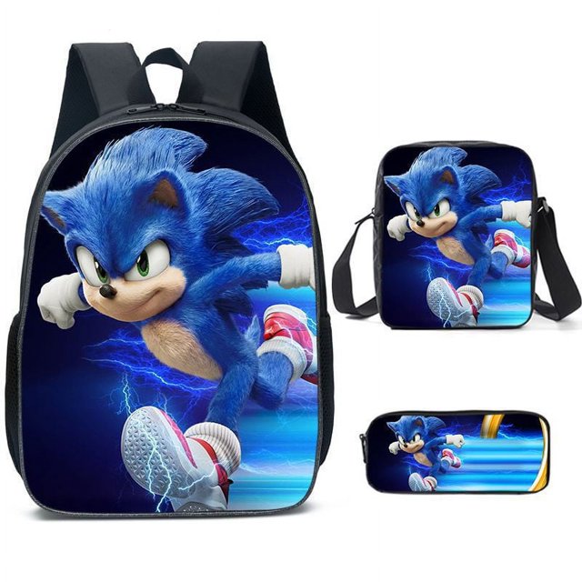 New cartoon Sonic school bag three-piece set for primary and secondary school students