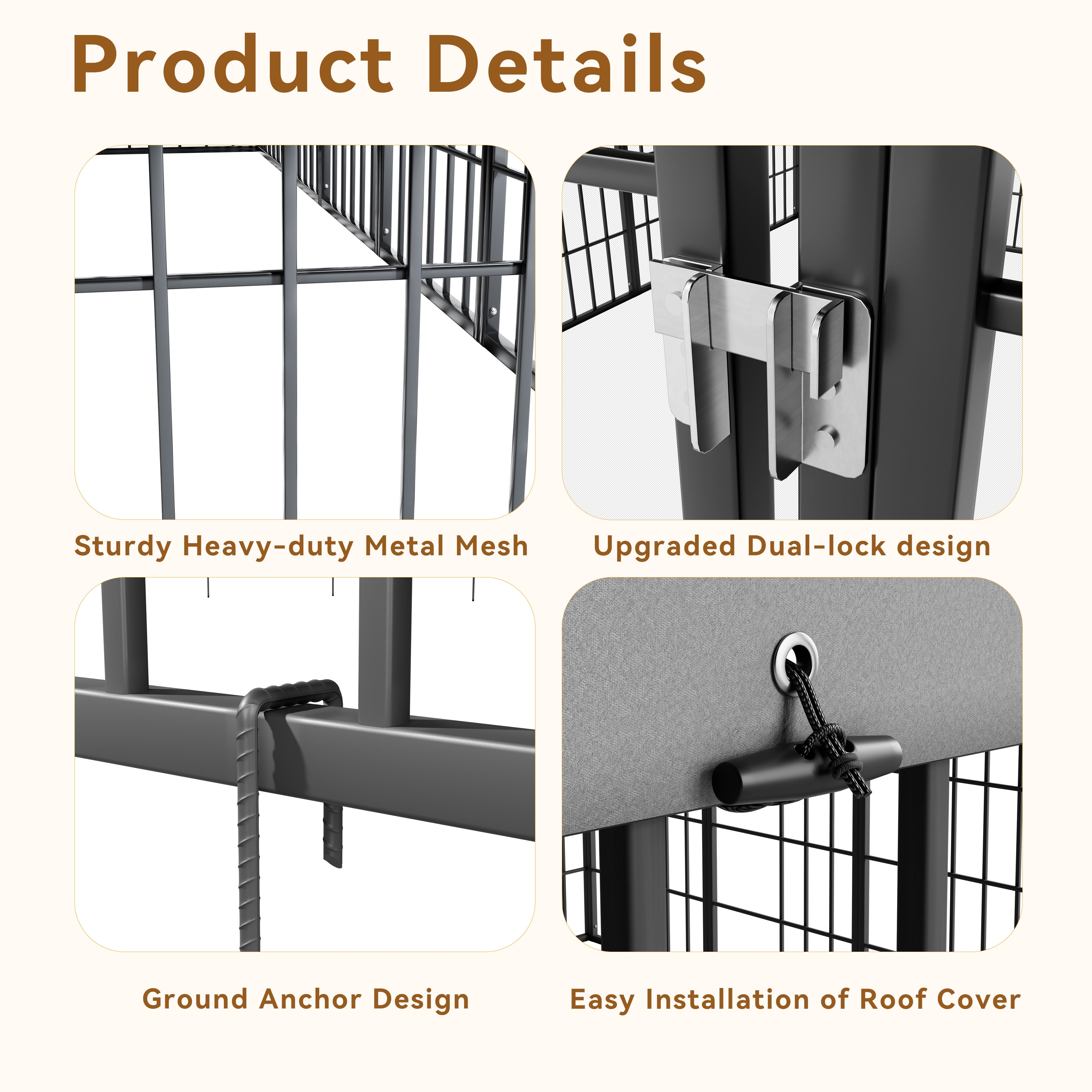 ALAULM Large Outdoor Dog Kennel,10x10FT Heavy-Duty Modular Dog Cage with Roof Dog Pens Outside with Double Doors & Weatherproof Cover Dog Enclosure for Patio,Garden