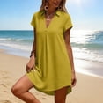 thumbnail image 4 of Eawtki Women's V Neck Short Sleeve Mini Dress High Low Hem Loose Fit Solid Casual Summer Dress For Beach Vacation Daily Wear, 4 of 6