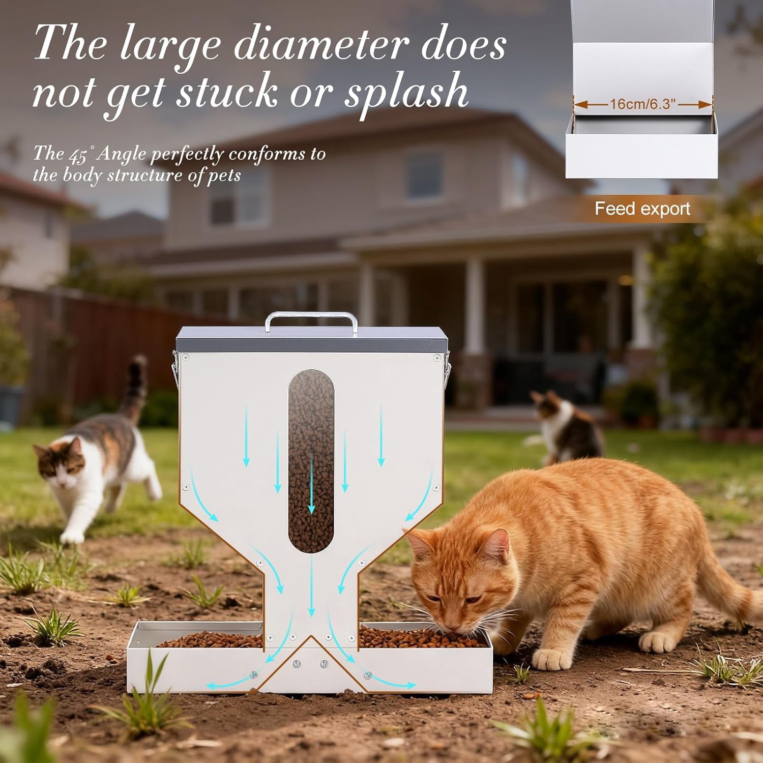 Automatic  Feeder for 2 Cats, 12L  Dual Pet Food Dispenser with Anti-Jam Galvanized Steel Station Indoor Outdoor