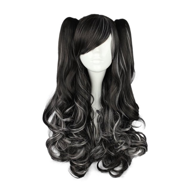 Humano Cabello Pelucas para Mujeres 28" Negro Blanco Rizado Peluca con Peluca Gorra Sintética Fibra