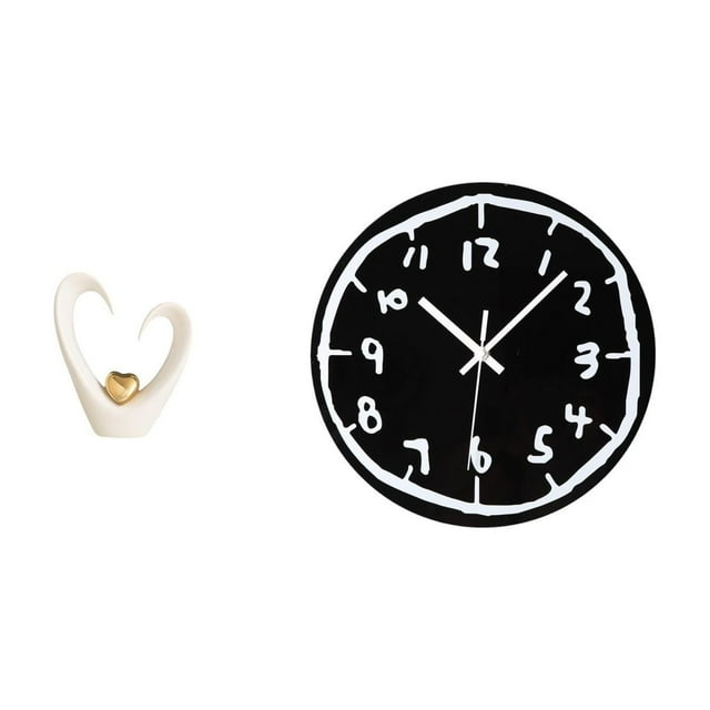 Escultura Minimalista De Corazón Y Reloj De Pared Acrílico. Figura De Arte Moderno Para Sala De Estar, Estante, Cocina, Oficina O Recibidor.
