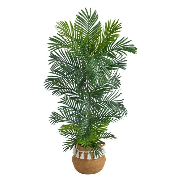 Nearly Natural 5' UV Resistant Areca Artificial Palm Tree in Woven Planter with Tassels