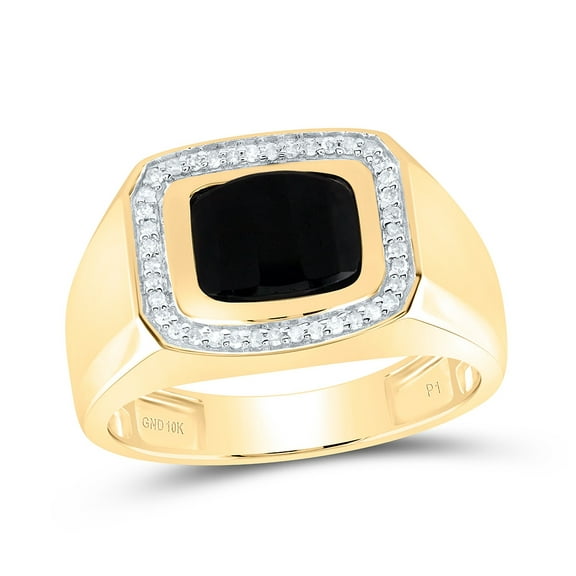10kt Yellow Gold 1/6 Cttw Diamond -9x7 Mm-onyx Black Mens Ring, Men Size: 8-12