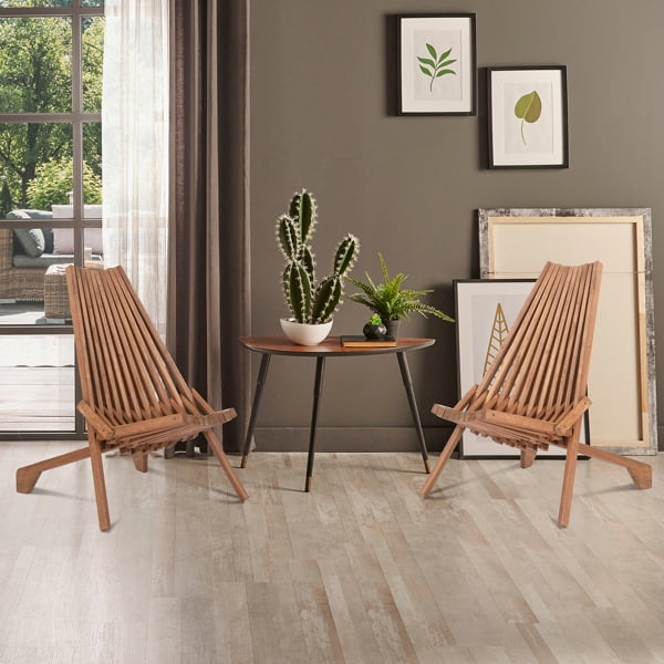 Wood Folding Chair for Outdoor, Low Profile Acacia Wood Lounge Chair for Balcony Porch Backyard Patio Lawn Garden