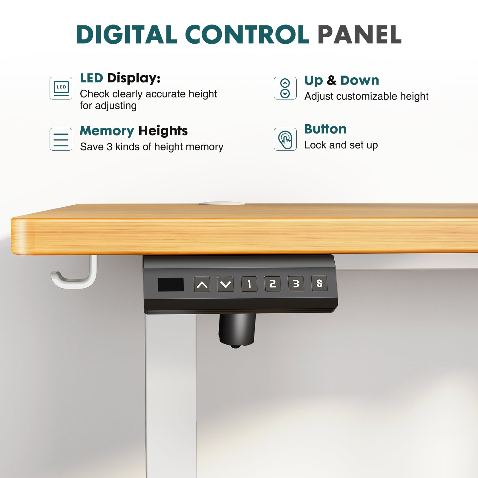 CONCETTA Electric Adjustable Height Standing Desk - 40 x 24 inch Sit to Stand Up Desk with Splice Board, Rising Home Office Computer Table with 2 Hook and Wire Hole for Work